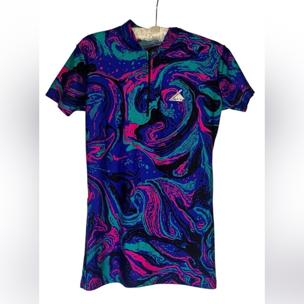 Vintage Cannondale USA Cycling Jersey Top Medium Abstract Zip Neck Psychedelic